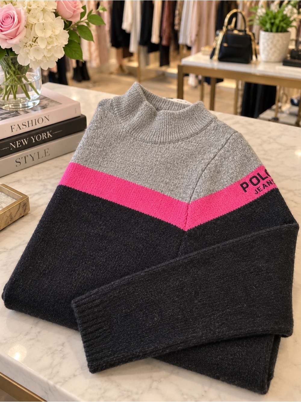 Ralph Lauren Polo Jeans Wool Mock Neck Sweater - Gray, Heather Gray, &Pink